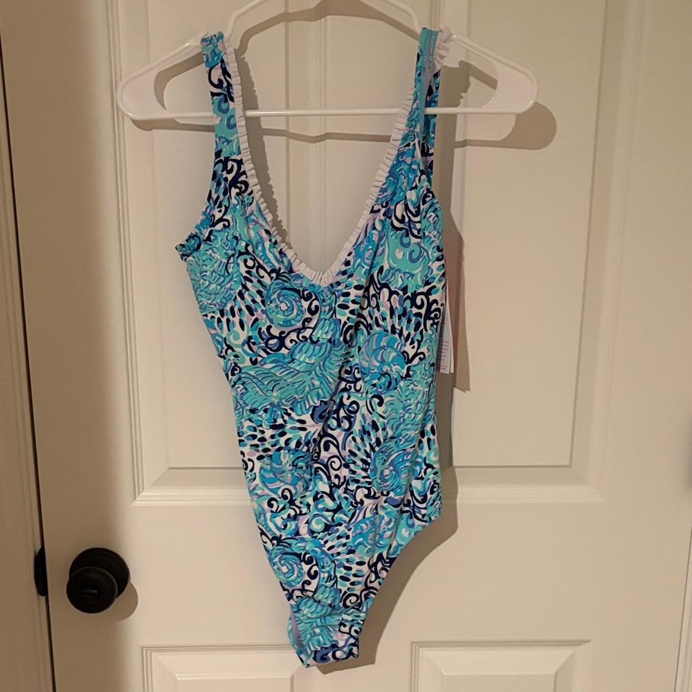 Lilly Pulitzer Blue and White Kids Swim One Piece